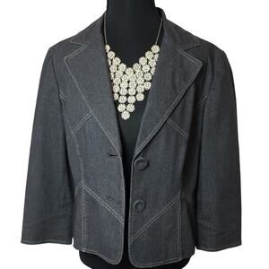 Bandolino Stretch Denim Blazer Jacket Size 6 — Dark Wash with Contrast Stitching